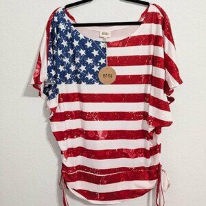 BIBI Women's Patriotic Short Sleeve Top NWT (Size Large)
